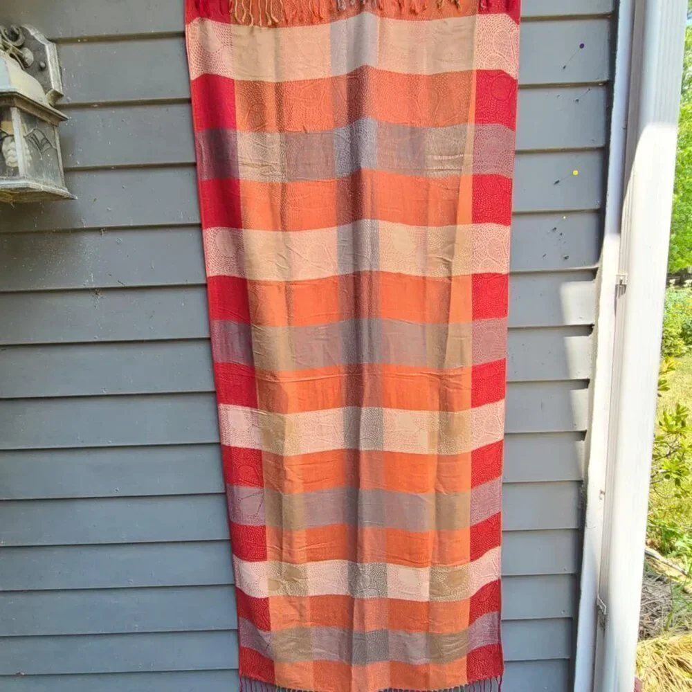 Color Block Pashmina Red, Gold, Taupe, Rust